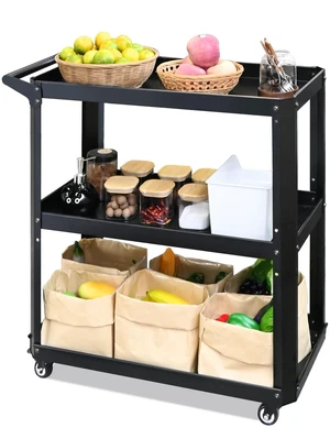 3 Tier Metal Utility Rolling Cart with Wheels, Black Heavy Duty Storage Organizer, 330Lbs Capacity, Multi-Purpose, For Kitchen, Bathroom, Office, Bedroom 3 Tier Metal Utility Rolling Cart with Wheels, Black Heavy Duty Storage Organizer, 330Lbs Capacity, Multi-Purpose, For Kitchen, Bathroom, Office, Bedroom