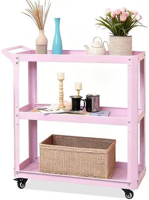 3 Tier Metal Utility Rolling Cart with Wheels, Pink Heavy Duty Storage Organizer, 330Lbs Capacity, Multi-Purpose, For Kitchen, Bathroom, Office, Bedroom 3 Tier Metal Utility Rolling Cart with Wheels, Pink Heavy Duty Storage Organizer, 330Lbs Capacity, Multi-Purpose, For Kitchen, Bathroom, Office, Bedroom