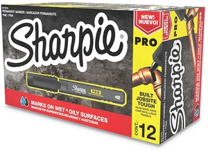 Pro Permanent Markers, Anti-Roll Barrel, Fine Tip, Black, 12 Count - Marks on Wet and Oily Surfaces Pro Permanent Markers, Anti-Roll Barrel, Fine Tip, Black, 12 Count - Marks on Wet and Oily Surfaces