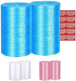 Blue Bubble Cushioning Rolls 72 FT, 12 inch width Perforated every 12" Small air bubble cushioning protects fragile items for packing, shipping, moving, storage, and includes 20 Fragile stickers Blue Bubble Cushioning Rolls 72 FT, 12 inch width Perforated every 12" Small air bubble cushioning protects fragile items for packing, shipping, moving, storage, and includes 20 Fragile stickers