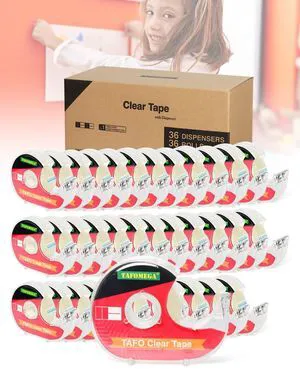 Clear Tape with Dispenser, 0.7" x 1000", 36 Pack, for Office & School Smooth cutting dispenser, crystal clear for wrapping and repairing, strong adhesion for projects, lightweight Clear Tape with Dispenser, 0.7" x 1000", 36 Pack, for Office & School Smooth cutting dispenser, crystal clear for wrapping and repairing, strong adhesion for projects, lightweight