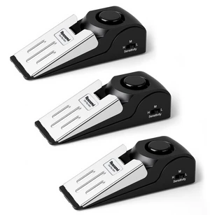 3 Pack Door Stop Alarm, Door Stopper with 120DB Security Alarm, Floor Wedge Door Stop Siren, Door Security Devices for Traveling, Apartment, Hotel and Home, Black 3 Pack Door Stop Alarm, Door Stopper with 120DB Security Alarm, Floor Wedge Door Stop Siren, Door Security Devices for Traveling, Apartment, Hotel and Home, Black