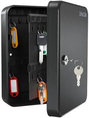 48-Key Steel Key Cabinet with 2 Unlocking Keys Wall Mounted Key Organizer Black Frosted Security Box with Hooks and Key Tag Labels Identifiers in 9 Assorted Colors 48-Key Steel Key Cabinet with 2 Unlocking Keys Wall Mounted Key Organizer Black Frosted Security Box with Hooks and Key Tag Labels Identifiers in 9 Assorted Colors