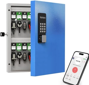 32 Key Lock Box Smart Key Organier Cabinet with Keypad & App for Office Wall Mounted Lockbox use Bluetooth, Custom/One Time Password, WiFi (Need W100 Bridge) Unlock for School, Office, Fleet, Hotel 32 Key Lock Box Smart Key Organier Cabinet with Keypad & App for Office Wall Mounted Lockbox use Bluetooth, Custom/One Time Password, WiFi (Need W100 Bridge) Unlock for School, Office, Fleet, Hotel