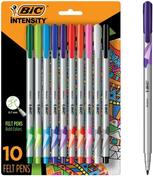 Intensity Fineliner Marker Pens, Medium Point (0.7mm), 10-Count Smooth Application, Non-Toxic, Water Based Ink, Assorted Colors for Creative Projects, Sturdy Metal Nib for Durability Intensity Fineliner Marker Pens, Medium Point (0.7mm), 10-Count Smooth Application, Non-Toxic, Water Based Ink, Assorted Colors for Creative Projects, Sturdy Metal Nib for Durability