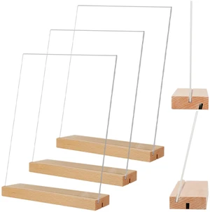 5x7 Acrylic Sign Holder with Wood Base 3 Pack L/T Shape Vertical or Slant Back Display for Wedding, Restaurant, Store, Office, Hotel 5x7 Acrylic Sign Holder with Wood Base 3 Pack L/T Shape Vertical or Slant Back Display for Wedding, Restaurant, Store, Office, Hotel