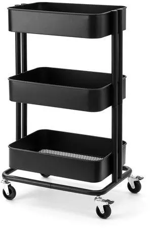 3 Tier Rolling Cart Metal Heavy Duty Utility Cart with Silent Caster Lockable Wheels Multi-Functional Organization Carts Storage Trolley with Mesh Shelves for Office Kitchen Living Room Black 3 Tier Rolling Cart Metal Heavy Duty Utility Cart with Silent Caster Lockable Wheels Multi-Functional Organization Carts Storage Trolley with Mesh Shelves for Office Kitchen Living Room Black
