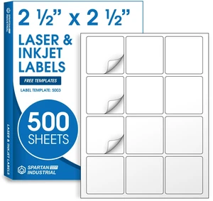 2.5" Sticker Labels for Laser & Inkjet, Template S003 6,000 Matte White Blank Printable Labels (500 Sheets), Not Waterproof, for Canisters, Product Labels, Inventory, Barcodes 2.5" Sticker Labels for Laser & Inkjet, Template S003 6,000 Matte White Blank Printable Labels (500 Sheets), Not Waterproof, for Canisters, Product Labels, Inventory, Barcodes