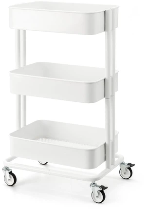3 Tier Rolling Cart Metal Heavy Duty Utility Cart with Silent Caster Lockable Wheels Multi-Functional Organization Carts Storage Trolley with Mesh Shelves for Office Kitchen Living Room white 3 Tier Rolling Cart Metal Heavy Duty Utility Cart with Silent Caster Lockable Wheels Multi-Functional Organization Carts Storage Trolley with Mesh Shelves for Office Kitchen Living Room white