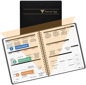 Spiral Bound October 2026 September 2027 6 3/4" x 8 1/2" Medium 3-Tier Funnel Down 12 Month Organizer, Black Cover/Black Ink Spiral Bound October 2026 September 2027 6 3/4" x 8 1/2" Medium 3-Tier Funnel Down 12 Month Organizer, Black Cover/Black Ink