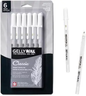 Gelly Roll Gel Pens, White, Assorted 05/08/10 Tip, 6 Pack Ink Pens for Journaling, Art, Calligraphy, or Drawing, Classic White Ink, Opaque, Bright, Japanese Quality Gelly Roll Gel Pens, White, Assorted 05/08/10 Tip, 6 Pack Ink Pens for Journaling, Art, Calligraphy, or Drawing, Classic White Ink, Opaque, Bright, Japanese Quality