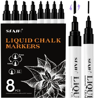 Black Liquid Chalk Markers 8 Pack, 2mm/6mm Reversible & 0.7mm Fine Tip Black Liquid Chalk Markers 8 Pack, 2mm/6mm Reversible & 0.7mm Fine Tip