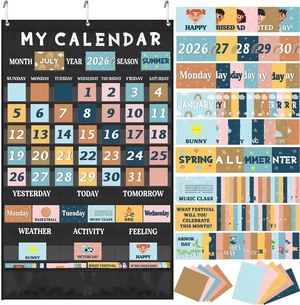 Boho Classroom Calendar Pocket Chart Set, 171 Pcs Large Calendar Bulletin Board with Weather, Seasons, Holidays & Date Cards, Black Pocket Chart for Preschool Kindergarten Teacher Supplies Boho Classroom Calendar Pocket Chart Set, 171 Pcs Large Calendar Bulletin Board with Weather, Seasons, Holidays & Date Cards, Black Pocket Chart for Preschool Kindergarten Teacher Supplies