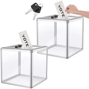 2 Pcs Acrylic Ballot Donation Box with Lock, 10x10x10 in Clear Raffle Container in Fundraising Events, Secure Slot with Key Lock, Suggestion Tip Jar, Transparent Acrylic Storage 2 Pcs Acrylic Ballot Donation Box with Lock, 10x10x10 in Clear Raffle Container in Fundraising Events, Secure Slot with Key Lock, Suggestion Tip Jar, Transparent Acrylic Storage
