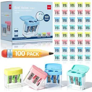 Pencil Sharpener, 100 Pack Pencil Sharpeners Manual Dual Holes Compact Colored Handheld Pencil Sharpener with Lid for Kids, School, Office Pencil Sharpener, 100 Pack Pencil Sharpeners Manual Dual Holes Compact Colored Handheld Pencil Sharpener with Lid for Kids, School, Office