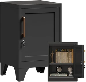 23.6"H Black Metal Locker Nightstand with 1 Lockable Door and 1 Adjustable Shelf, Small Storage Cabinet with Detachable Legs and Vintage Handle for Home Office,Living Room or Bedroom,Easy Assembly 23.6"H Black Metal Locker Nightstand with 1 Lockable Door and 1 Adjustable Shelf, Small Storage Cabinet with Detachable Legs and Vintage Handle for Home Office,Living Room or Bedroom,Easy Assembly
