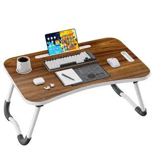 Folding Lap Desk, 23.6 Inch Wood Laptop Bed Desk with Cup Holder, Portable Bed Table for Working Writing Reading, Eating for Bed, Floor, Sofa, Couch - Brown Folding Lap Desk, 23.6 Inch Wood Laptop Bed Desk with Cup Holder, Portable Bed Table for Working Writing Reading, Eating for Bed, Floor, Sofa, Couch - Brown
