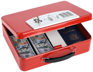 Red Safe Box with Digital Keypad Lock, Lock Box with Code for Personal Items, Metal Security Box for Cash, Passport, Jewelry, Ideal for Home, Office, Garage Sale, 11.8'' x 9.4'' x 3.5'' Red Safe Box with Digital Keypad Lock, Lock Box with Code for Personal Items, Metal Security Box for Cash, Passport, Jewelry, Ideal for Home, Office, Garage Sale, 11.8'' x 9.4'' x 3.5''