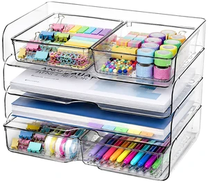 4 Tier Desk Organizer, Clear Paper Tray with 4 Storage Bins Stackable Letter Tray | Modular Storage System | Office, Home & School | Large Capacity 4 Tier Desk Organizer, Clear Paper Tray with 4 Storage Bins Stackable Letter Tray | Modular Storage System | Office, Home & School | Large Capacity