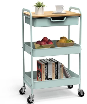 3 Tier Rolling Cart, Utility Cart with Drawer& Table Top, Mint Green Metal Rolling Kitchen Storage Organizer Cart with Locking Wheels for Bathroom, Office, Balcony, Living Room, Classroom 3 Tier Rolling Cart, Utility Cart with Drawer& Table Top, Mint Green Metal Rolling Kitchen Storage Organizer Cart with Locking Wheels for Bathroom, Office, Balcony, Living Room, Classroom