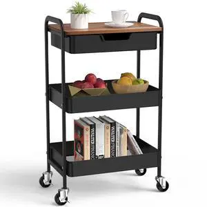 3 Tier Rolling Cart with Drawer, Metal Utility Cart with Table Top Storage Cart with Locking Wheels, Kitchen Cart Art Cart Organizer for Bathroom, Office, Balcony, Living Room, Classroom 3 Tier Rolling Cart with Drawer, Metal Utility Cart with Table Top Storage Cart with Locking Wheels, Kitchen Cart Art Cart Organizer for Bathroom, Office, Balcony, Living Room, Classroom