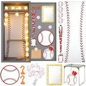19 Pcs Locker Accessories, Baseball Locker Organizer Decoration with Shelf, Wallpaper, Mirror, Whiteboard, Pen Holder, Dry Erase Markers, Magnets, String Light, Hook, Lanyard Card Holder 19 Pcs Locker Accessories, Baseball Locker Organizer Decoration with Shelf, Wallpaper, Mirror, Whiteboard, Pen Holder, Dry Erase Markers, Magnets, String Light, Hook, Lanyard Card Holder