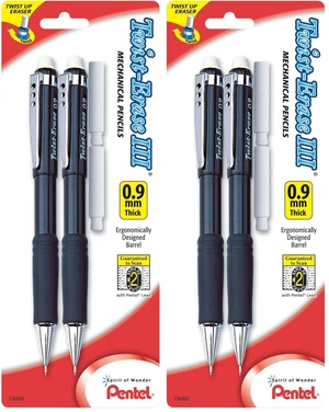 Twist-Erase III Mechanical Pencil, (0.9mm), Assorted Barrel Colors with 2 Eraser Refills (QE519BP2-K6) (Pack of 4) Twist-Erase III Mechanical Pencil, (0.9mm), Assorted Barrel Colors with 2 Eraser Refills (QE519BP2-K6) (Pack of 4)
