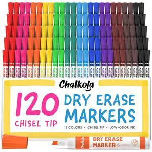 Bulk Dry Erase Markers for Classroom (120 Pack, 12 Vibrant Colors) Erasable, Low Odor, Chisel Tip WhiteBoard Markers, Dry Erase Pens for Kids, Teachers - Office, Home, School Supplies Bulk Dry Erase Markers for Classroom (120 Pack, 12 Vibrant Colors) Erasable, Low Odor, Chisel Tip WhiteBoard Markers, Dry Erase Pens for Kids, Teachers - Office, Home, School Supplies