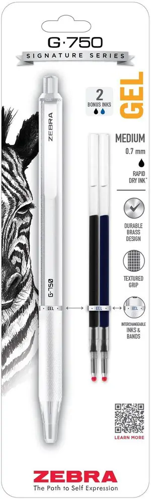 G-750 Pearl White Retractable Gel Pen, Black Ink, 0.7mm, 1-Pack Japanese Craft Detail, Rapid-Dry Ink, Comfort Knurled Grip, Refillable, Medium Point Tip, STEEL Signature Series (49801) G-750 Pearl White Retractable Gel Pen, Black Ink, 0.7mm, 1-Pack Japanese Craft Detail, Rapid-Dry Ink, Comfort Knurled Grip, Refillable, Medium Point Tip, STEEL Signature Series (49801)