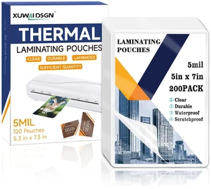 200 Pack 5mil 5x7" Thermal Laminating Pouches Badge Laminate Pouches Clear Laminated Luggage Tags Printable Laminator Pouches for Business Permits Cards (200, 5.3"x7.3"-5mil) 200 Pack 5mil 5x7" Thermal Laminating Pouches Badge Laminate Pouches Clear Laminated Luggage Tags Printable Laminator Pouches for Business Permits Cards (200, 5.3"x7.3"-5mil)