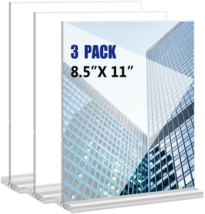 Acrylic Sign Holder 8.5x11 Inches 3 Pack T Shape Desktop Display Stand Vertical Double Sided Clear Table Menu Flyer Holder for Restaurants, Office, Shop, Wedding Acrylic Sign Holder 8.5x11 Inches 3 Pack T Shape Desktop Display Stand Vertical Double Sided Clear Table Menu Flyer Holder for Restaurants, Office, Shop, Wedding