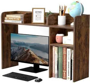Desktop Bookshelf, Countertop Storage Hutch with 5 Shelves for Computer Desk, Desk Organizer for Home Office Dorm, Dressing Tabletop, Bar Countertop, Rustic Brown EDS01R Desktop Bookshelf, Countertop Storage Hutch with 5 Shelves for Computer Desk, Desk Organizer for Home Office Dorm, Dressing Tabletop, Bar Countertop, Rustic Brown EDS01R