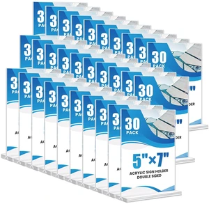 30 Pack Acrylic Sign Holder 5x7, Clear Double Sided Tabletop Menu Display, Desktop Flyer Stand with Vertical Base, Plastic Paper Picture Frame Holder Suitable for Restaurants Office Store Show Fair 30 Pack Acrylic Sign Holder 5x7, Clear Double Sided Tabletop Menu Display, Desktop Flyer Stand with Vertical Base, Plastic Paper Picture Frame Holder Suitable for Restaurants Office Store Show Fair