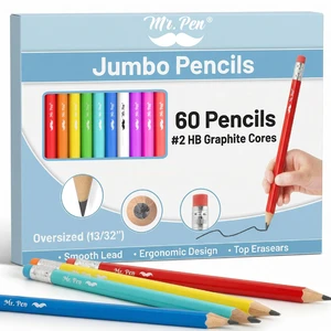 Jumbo Pencils, 60 pcs, Preschool Pencils, Large Pencil Bright Barrels and Black 2 HB Graphite Cores, Smooth Lead, Latex-Free Eraser Top with Metal Ferrule Jumbo Pencils, 60 pcs, Preschool Pencils, Large Pencil Bright Barrels and Black 2 HB Graphite Cores, Smooth Lead, Latex-Free Eraser Top with Metal Ferrule