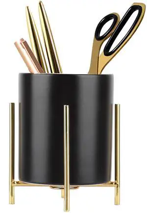 Sturdy Pen Holder Simple and elegant for Desk Matte Pencil Holder Ceramic Cute Desktop Organizer Brush Holder Cup (Black and Gold Plated) Sturdy Pen Holder Simple and elegant for Desk Matte Pencil Holder Ceramic Cute Desktop Organizer Brush Holder Cup (Black and Gold Plated)