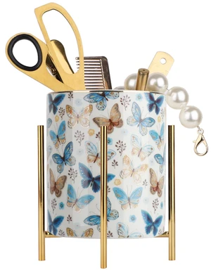 Pencil Cup Sturdy Metal frame with white Ceramic Pen Holder For Desks and kitchen Appliance Holders Pencil Cup Sturdy Metal frame with white Ceramic Pen Holder For Desks and kitchen Appliance Holders