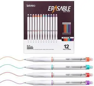 Erasable Gel Pens, 12 Counts Retractable 0.7mm Fine Point Erasable Pens Clicker + 12 Counts Refills, Assorted Color Inks, Make Mistakes Disappear for Writing Planner Drawing and Crossword Puzzles Erasable Gel Pens, 12 Counts Retractable 0.7mm Fine Point Erasable Pens Clicker + 12 Counts Refills, Assorted Color Inks, Make Mistakes Disappear for Writing Planner Drawing and Crossword Puzzles
