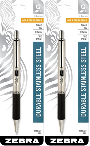 G-402 Retractable Gel Pen, Stainless Steel Barrel, Fine Point, 0.5mm, Black Ink, 2-Pack G-402 Retractable Gel Pen, Stainless Steel Barrel, Fine Point, 0.5mm, Black Ink, 2-Pack