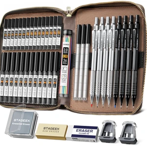 45PCS Black & Silver Metal Mechanical Pencil Set in Leather Case 8PCS Art Drafting Pencils, 0.5, 0.7, 0.9, 2.0MM Mechanical Drawing Pencils, 28 Tube (6B 4B 2B HB 2H 4H & Colors) Lead Refills 45PCS Black & Silver Metal Mechanical Pencil Set in Leather Case 8PCS Art Drafting Pencils, 0.5, 0.7, 0.9, 2.0MM Mechanical Drawing Pencils, 28 Tube (6B 4B 2B HB 2H 4H & Colors) Lead Refills