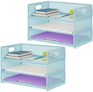 3 Tier Paper Organizer Letter Tray, Mesh File Organizer with Handle, Paper Sorter Desk Organizer for Home Office Supplies - 2p Blue 3 Tier Paper Organizer Letter Tray, Mesh File Organizer with Handle, Paper Sorter Desk Organizer for Home Office Supplies - 2p Blue