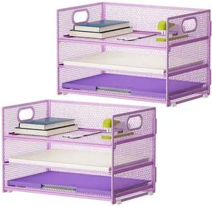 3 Tier Paper Organizer Letter Tray, Mesh File Organizer with Handle, Paper Sorter Desk Organizer for Home Office Supplies - 2p Purple 3 Tier Paper Organizer Letter Tray, Mesh File Organizer with Handle, Paper Sorter Desk Organizer for Home Office Supplies - 2p Purple