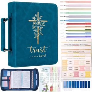 Bible Cover Case for Women Leather Bible Bag Kit Church Book Holder Blue Journaling Kit Portable Carrying Organizer with Gold-Foiled Cross, Handle, Tabs,Study Supply Christian Gifts for Lady Bible Cover Case for Women Leather Bible Bag Kit Church Book Holder Blue Journaling Kit Portable Carrying Organizer with Gold-Foiled Cross, Handle, Tabs,Study Supply Christian Gifts for Lady