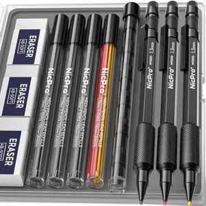 3 PCS 1.3 mm Mechanical Pencils Set with 48 Lead Refill, 3 Eraser MP2000 Black Weatherproof Metal Barrel, Heavy Duty Carpenter Pencil for Outdoor Construction Marking Drafting and Drawing 3 PCS 1.3 mm Mechanical Pencils Set with 48 Lead Refill, 3 Eraser MP2000 Black Weatherproof Metal Barrel, Heavy Duty Carpenter Pencil for Outdoor Construction Marking Drafting and Drawing