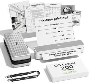 300DPI Portable Thermal Inkless Printer & 200 Sheets & Case Kit Supports Thermal Paper&Labels, Multi-User Bluetooth, Compatible with iOS/Android/Laptop for Home/School/Travel, White 300DPI Portable Thermal Inkless Printer & 200 Sheets & Case Kit Supports Thermal Paper&Labels, Multi-User Bluetooth, Compatible with iOS/Android/Laptop for Home/School/Travel, White