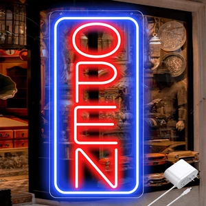 22" X 11" Led Neon Open Signs for Business Ultra Bright Plug In Electric Light Up Large Open Signs with ON/OFF Switch and 12V/2A AC Adapter for Storefront Window Bar Salon Coffee Stores (Vertical) 22" X 11" Led Neon Open Signs for Business Ultra Bright Plug In Electric Light Up Large Open Signs with ON/OFF Switch and 12V/2A AC Adapter for Storefront Window Bar Salon Coffee Stores (Vertical)