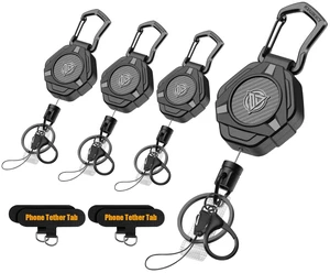 Magnetic Retractable Keychain, Heavy Duty Carabiner Badge Holder With Phone Tether Tabs, Tactical ID Badge Reel with 31.8" Coated Steel Cord and Lobster Clasp, Bearing 10.0 oz - 4 Packs Magnetic Retractable Keychain, Heavy Duty Carabiner Badge Holder With Phone Tether Tabs, Tactical ID Badge Reel with 31.8" Coated Steel Cord and Lobster Clasp, Bearing 10.0 oz - 4 Packs