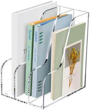 Clear Vertical Magazine File Holder, Acrylic Desk Organizer and Storage Bins Holding for Magazines Binders, Notebooks, Envelopes A4 Folder Binder Holders Sorter, 3 Compartments Clear Vertical Magazine File Holder, Acrylic Desk Organizer and Storage Bins Holding for Magazines Binders, Notebooks, Envelopes A4 Folder Binder Holders Sorter, 3 Compartments
