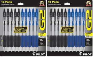G2 Pens 0.5 mm - 20 Pack of 5 Blue and 5 Black Pens Ballpoint Extra Fine Point, Refillable & Retractable G2 Pens 0.5 mm - 20 Pack of 5 Blue and 5 Black Pens Ballpoint Extra Fine Point, Refillable & Retractable