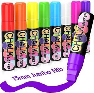 Window Paint Markers for Glass Washable: 8 Pack 15mm Jumbo Liquid Chalk Marker, Neon Glass Markers Pen, Wet Erase for Cars, Auto, White Board, Chalkboard, Black board, Tire, Mirrors, Bistro - 8 Colors Window Paint Markers for Glass Washable: 8 Pack 15mm Jumbo Liquid Chalk Marker, Neon Glass Markers Pen, Wet Erase for Cars, Auto, White Board, Chalkboard, Black board, Tire, Mirrors, Bistro - 8 Colors