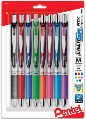 EnerGel RTX Retractable Liquid Gel Pen, (0.7mm) Metal Tip, Medium Line,Assorted Ink, 8-Pk (BL77BP8M1) EnerGel RTX Retractable Liquid Gel Pen, (0.7mm) Metal Tip, Medium Line,Assorted Ink, 8-Pk (BL77BP8M1)
